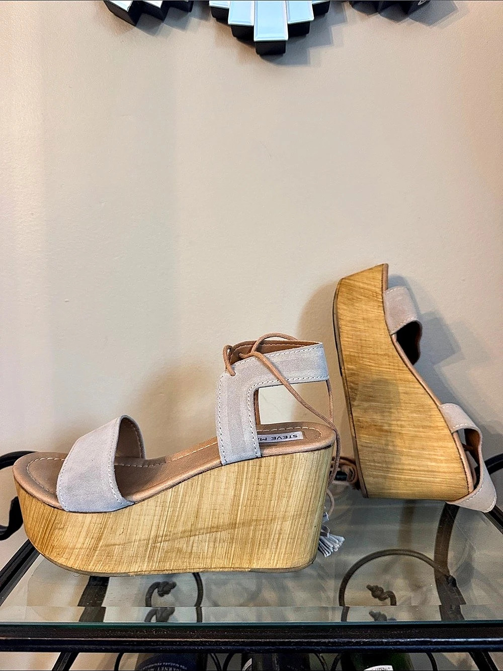 Steve Madden Wedge Sandals in Tan & Gray US